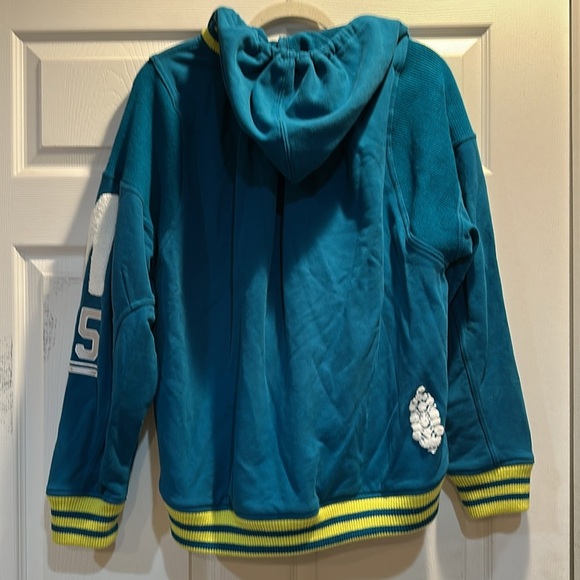 Free People FP Movement Post Up Teal Varsity Sweatshirt Jacket S Hoodie - Picture 11 of 12